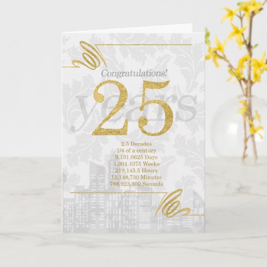 Carte 25 ans Anniversaire des employés Professionnel (Fleur jaune)