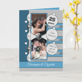 Carte 25 ans argent anniversaire bleu et gris photo (Fleur jaune)
