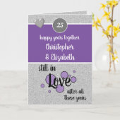 Carte 25 ans argent anniversaire heureux années violet (Fleur jaune)