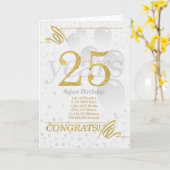 Carte 25 ans Sober Anniversaire Faux Gold Parties scinti (Fleur jaune)