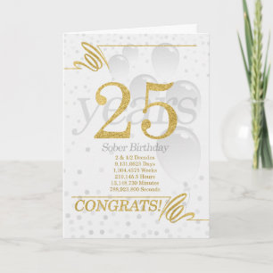 Carte 25 ans Sober Anniversaire Faux Gold Parties scinti