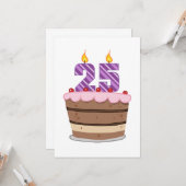 Carte 25 ans sur le gâteau d'anniversaire (Devant/Arrière en situation)