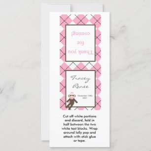 Carte 25 Lollipop Topper Jacquard rose Sock Monkey