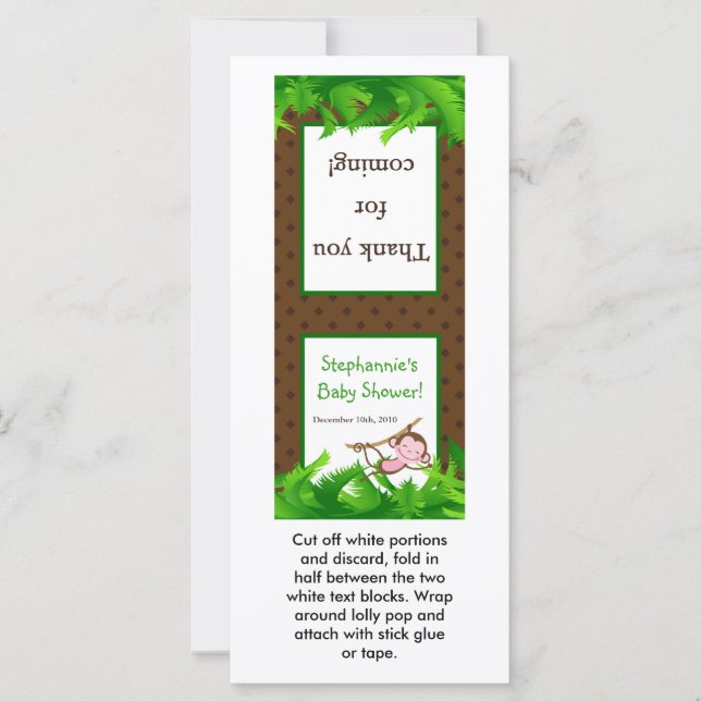 Carte 25 Lollipop Topper Singe Swing Jungle Safari Zoo (Devant)