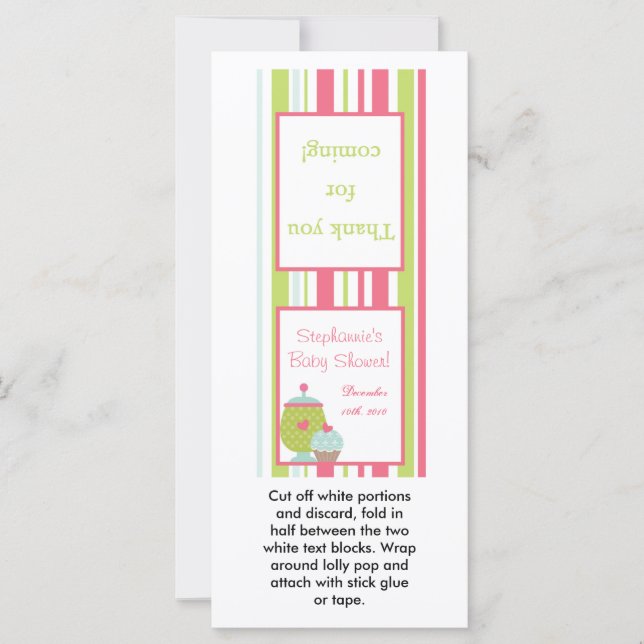 Carte 25 Lollipop Topper Tea Party Pink Pastel Fleurs (Devant)
