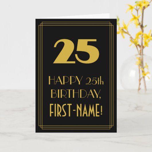 Carte 25e anniversaire - Art Déco Inspiré Look "25" & No (Fleur jaune)
