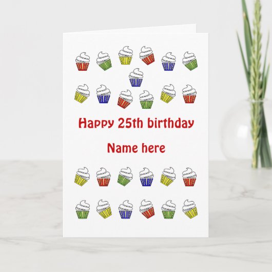 Carte 25e anniversaire cupcakes ajouter nom (Devant)