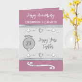 Carte 25e anniversaire d'argent ajouter des noms lavande (Fleur jaune)