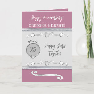 Carte 25e anniversaire d'argent ajouter des noms lavande
