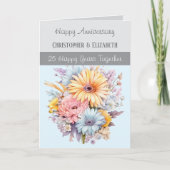 Carte 25e anniversaire d'argent fleurs gris bleu (Devant)