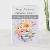 Carte 25e anniversaire d'argent fleurs gris violet (Devant)