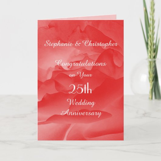 Carte 25e anniversaire de mariage Coral Rose (Devant)