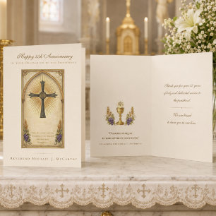 Carte 25e Anniversaire de Prêtre Catholique IHS Eucharis