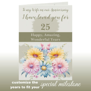 Carte 25e Anniversaire femme gerbera vert floral