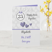 Carte 25e anniversaire mariage Argent 25 ans violet (Fleur jaune)