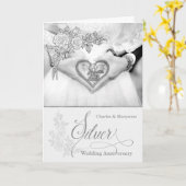 Carte 25e anniversaire Mariage d'argent blanc (Fleur jaune)