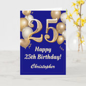 Carte 25e anniversaire Marine Bleu et Ballons d'or Confe (Fleur jaune)