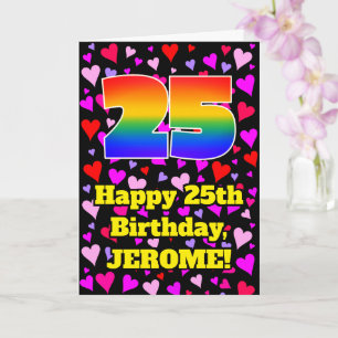 Carte 25e Anniversaire : Motif de cœurs aimants, Arc-en-