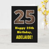 Carte 25e anniversaire : Nom, Motif Faux Wood Grain "25" (Fleur jaune)