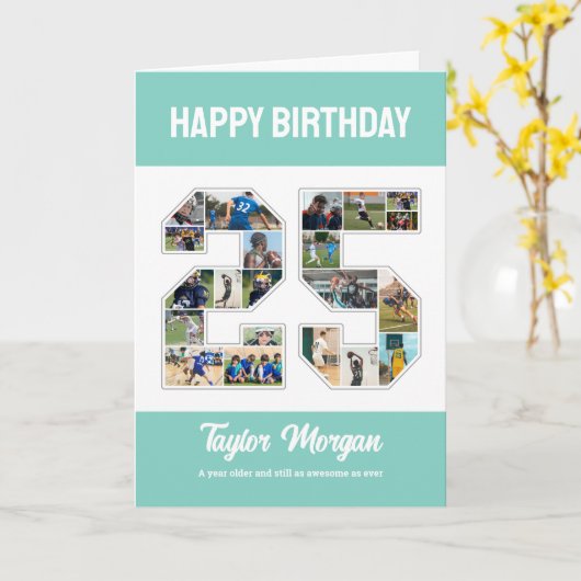 Carte 25e anniversaire Numéro 25 Collage photo (Fleur jaune)