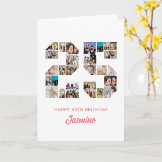 Carte 25e anniversaire Numéro 25 Photo Collage personnal (Fleur jaune)