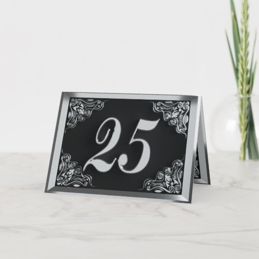 Carte 25e anniversaire ou anniversaire Regal Argent Noir (Devant)