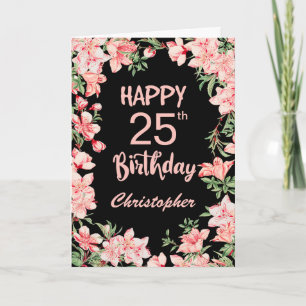 Carte 25e anniversaire Peach rose aquarelle Floral Noir