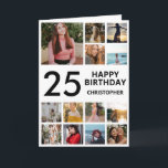 Carte 25e anniversaire Photo Collage 13 photos noir blan<br><div class="desc">25th Happy Birthday Photo Collage 13 Photos Carte d'anniversaire noir et blanc pour n'importe quel âge. 1er 13ème 15ème 16ème 18ème 20ème 21ème 30ème 40ème 50ème 60ème 70ème 80ème 90ème 100ème, tout âge. Pour plus de personnalisation, cliquez sur le bouton "Customiser" et utilisez notre outil de conception pour modifier ce...</div>