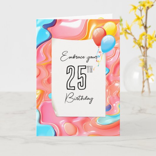 Carte 25e anniversaire Psychedelic 3D Abstrait (Fleur jaune)