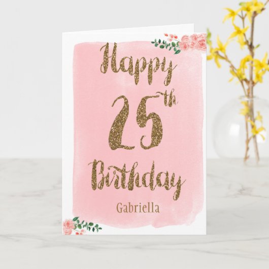 Carte 25e anniversaire rose et or (Fleur jaune)
