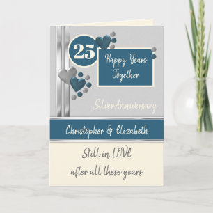 Carte 25e anniversaire Silver 25 ans crème bleu foncé