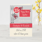Carte 25e anniversaire Silver 25 ans crème rouge (Fleur jaune)