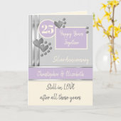 Carte 25e anniversaire Silver 25 ans crème violette (Fleur jaune)