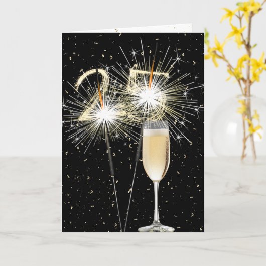 Carte 25e anniversaire Sparklers avec vin blanc (Fleur jaune)