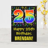 Carte 25e anniversaire : Symboles de musique colorés + A (Fleur jaune)