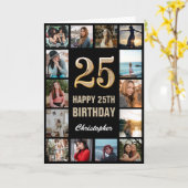 Carte 25e Joyeux Anniversaire Black and Gold Photo Colla (Fleur jaune)