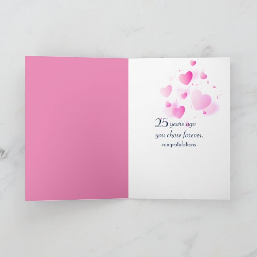 Carte 25ème Anniversaire Bubbles de Coeur Rose sur Noir (Intérieur)