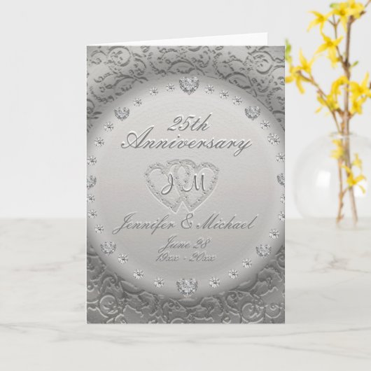 Carte 25ème Monogramme d'anniversaire (Fleur jaune)