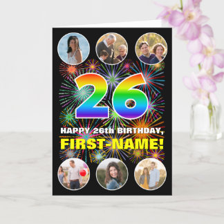 Carte 26e anniversaire : Arc-en-ciel amusant #, Nom pers