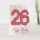 Carte 26e anniversaire avec roses et feuilles (Devant)