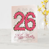 Carte 26e anniversaire avec roses et feuilles (Fleur jaune)