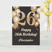 Carte 26e anniversaire Ballons Noir et Or Confetti (Fleur jaune)