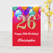 Carte 26e anniversaire Ballons rouges et dorés (Fleur jaune)