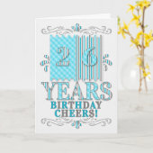 Carte 26e anniversaire en Bleu et Argent rayures et Plai (Fleur jaune)