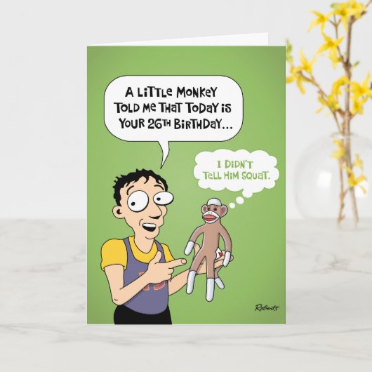 Carte 26e anniversaire Funny Monkey (Fleur jaune)