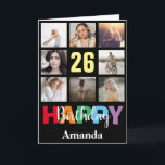 Carte 26e anniversaire heureux Collage photo moderne Noi<br><div class="desc">26th Happy Birthday Photo Collage Carte Noire moderne avec nom personnalisé. Pour plus de personnalisation,  cliquez sur le bouton "Customiser" et utilisez notre outil de conception pour modifier ce modèle.</div>