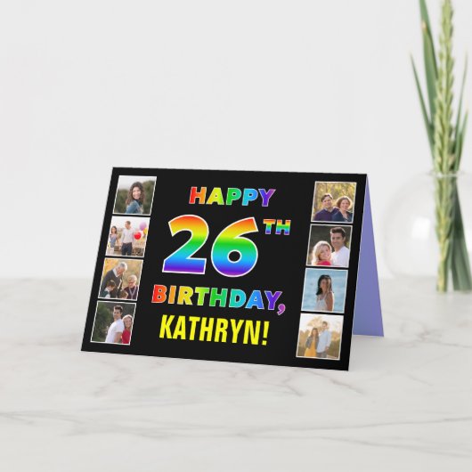 Carte 26e anniversaire : Rainbow Text, Custom Photos & N (Devant)