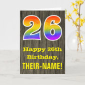 Carte 26e anniversaire : Rustic Faux Wood Look, Arc-en-c (Fleur jaune)