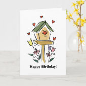 Carte 2734 Anniversaire de l'oiseaux du coeur (Fleur jaune)