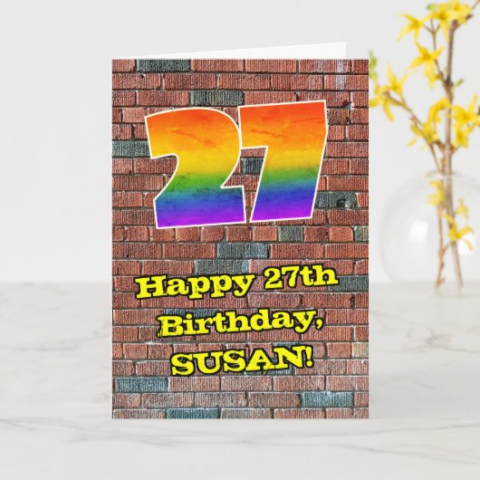 Carte 27e anniversaire : Arc en ciel inspiré par les gra (Fleur jaune)